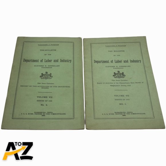 Vtg Bulletin Department of Labor & Industry 1920 No. 5 & 6 Pennsylvania Volume 7 - Picture 1 of 12